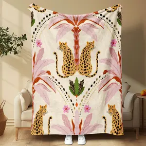 Boho Style Leopard Print Tassel Decor Throw Blanket, Soft Warm Napping Blanket, Bedding Supplies for Home Office Travel Camping, Floral Print Blanket
