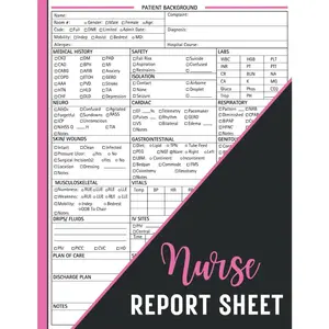 Nurse Report Sheet Notebook Day or Night Shift: Large-Print  Care Documentation Record  - Paperback