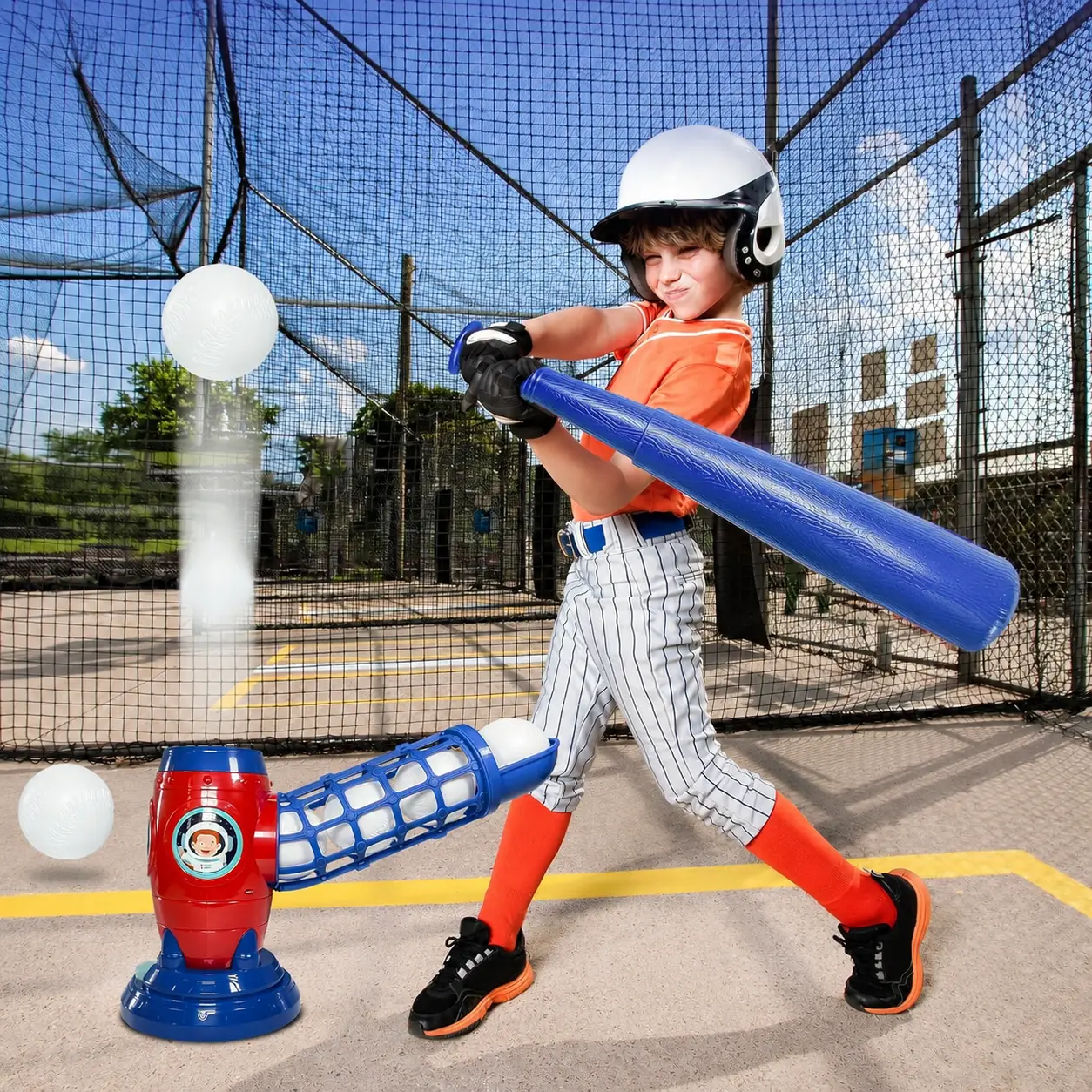 Pitching Machine-Auto Baseball Launcher for Kids w/Bat & 10 Balls – Backyard Sports Toy | Outdoor Birthday & Easter Gift for Boys/Girls Ages 2+ Perfect Holiday Gift Backyard Baseball Set Baseball Rebounder Net