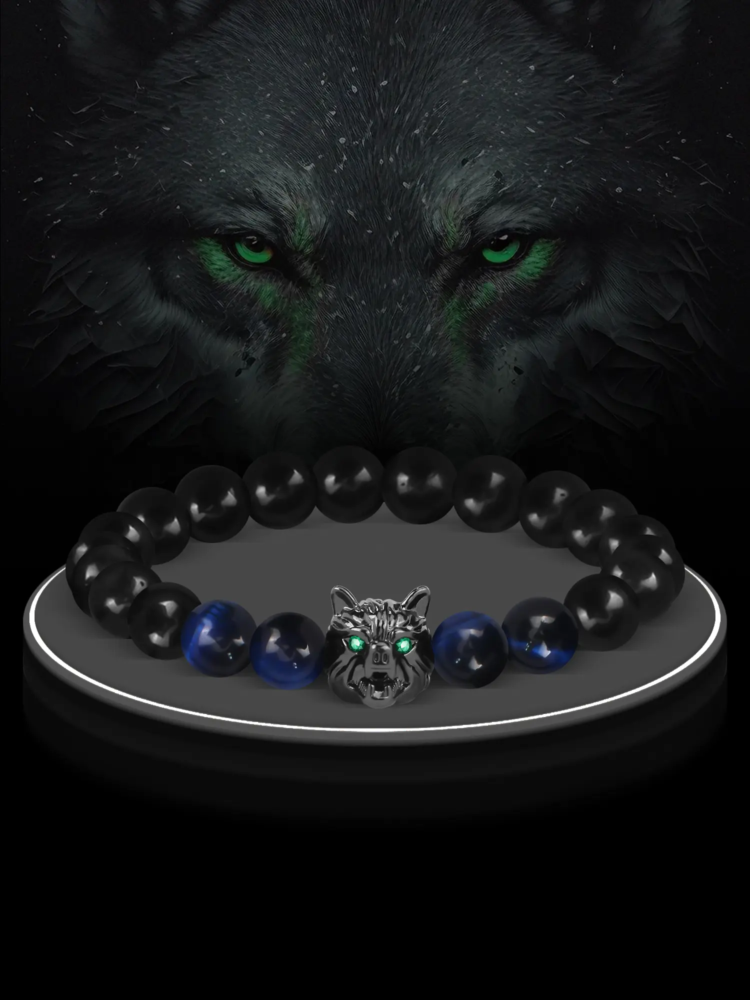 Wolf Design Beaded Bracelet, Fashionable Jewelry for Men, Trendy All-match & Exquisite Jewelry for Birthday Gift, Bead Bracelets