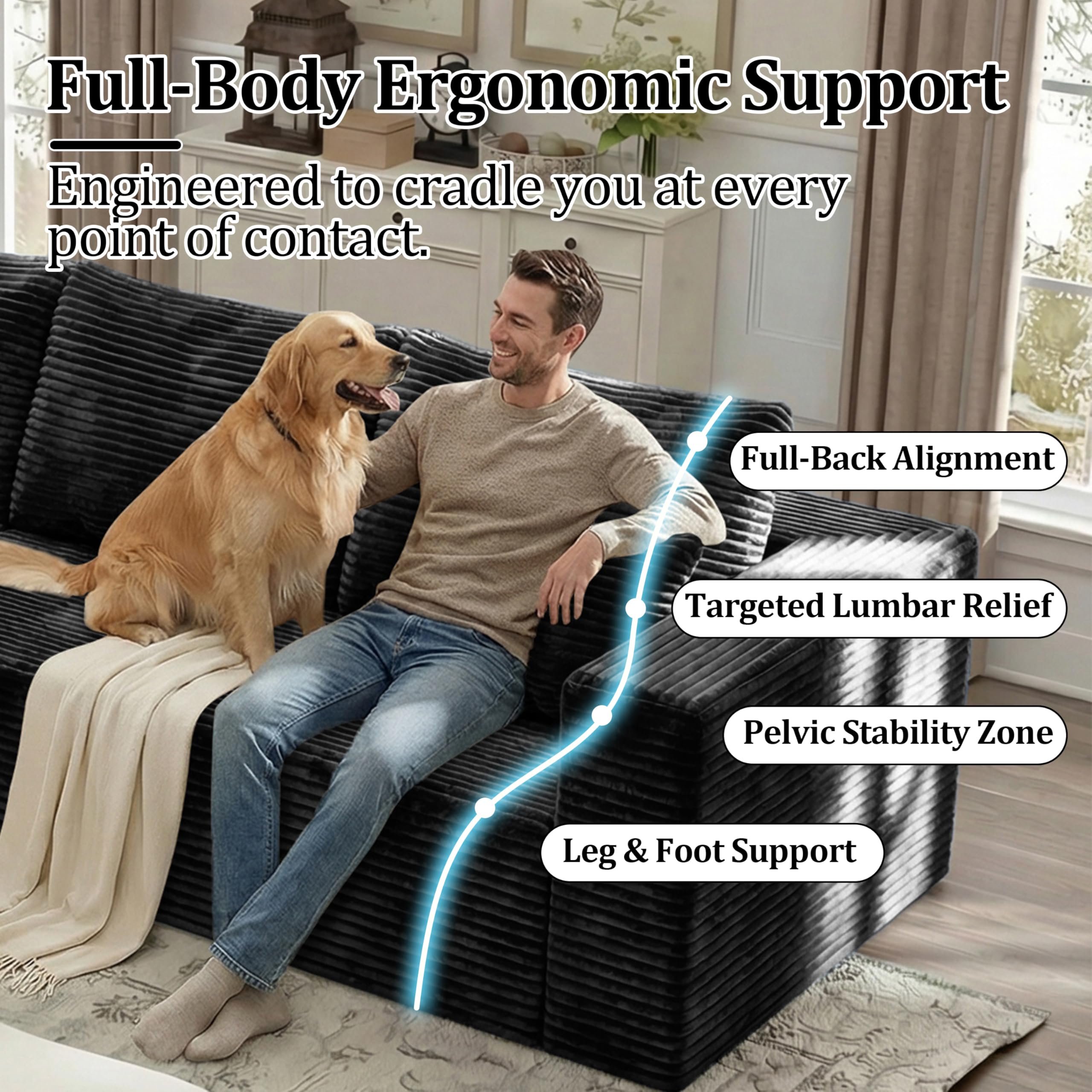 106" L-Shaped Modular Sectional Sofa with Chaise, modern Boneless Comfy soft plush Corduroy Fluffy   Couches  with Deep Seat, Flexible Module Combination for Living Room, No Assembly