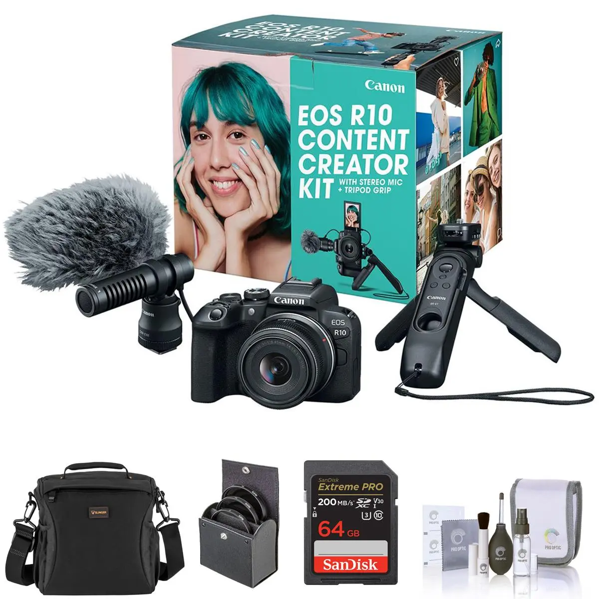 Canon EOS R10 Mirrorless Camera with RF-S 18-45mm f/4.5-6.3 IS STM Lens, Bundle with 64GB Memory Card, Bag, 49mm Filter Kit and Cleaning Kit
