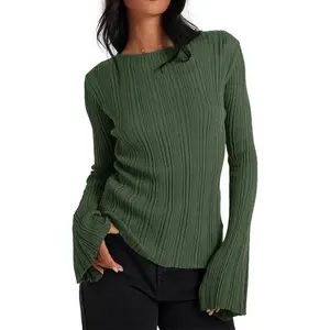 Womens  Long Sleeve Tops Going Out Knitted Fall Pullover Lightweight Sweater Shirts