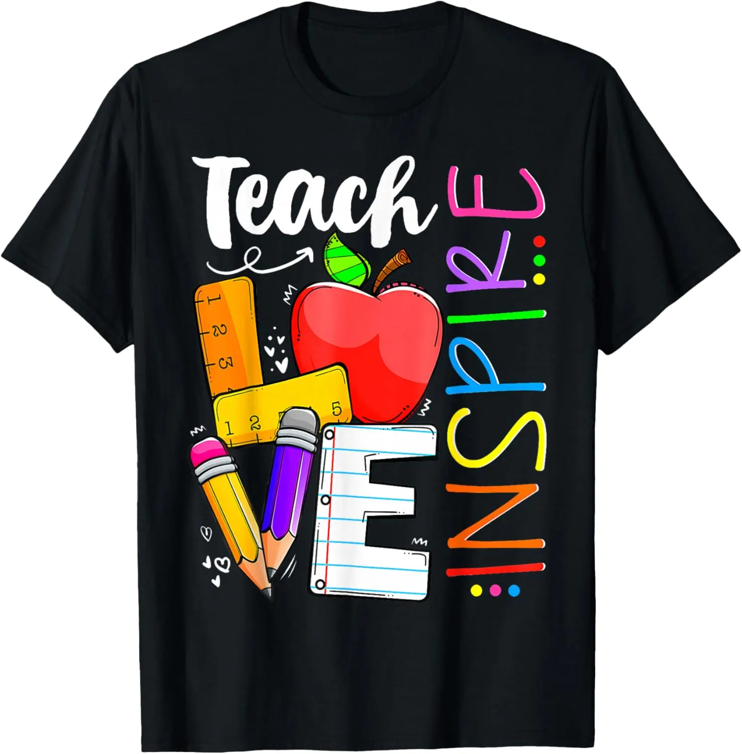 Lady's Comfortable "Teach Love Inspire" Graphic Tee - 100% Cotton Fit Short Sleeve Crewneck Casual Women's Top for Beach, Outdoor Tropical Vacation