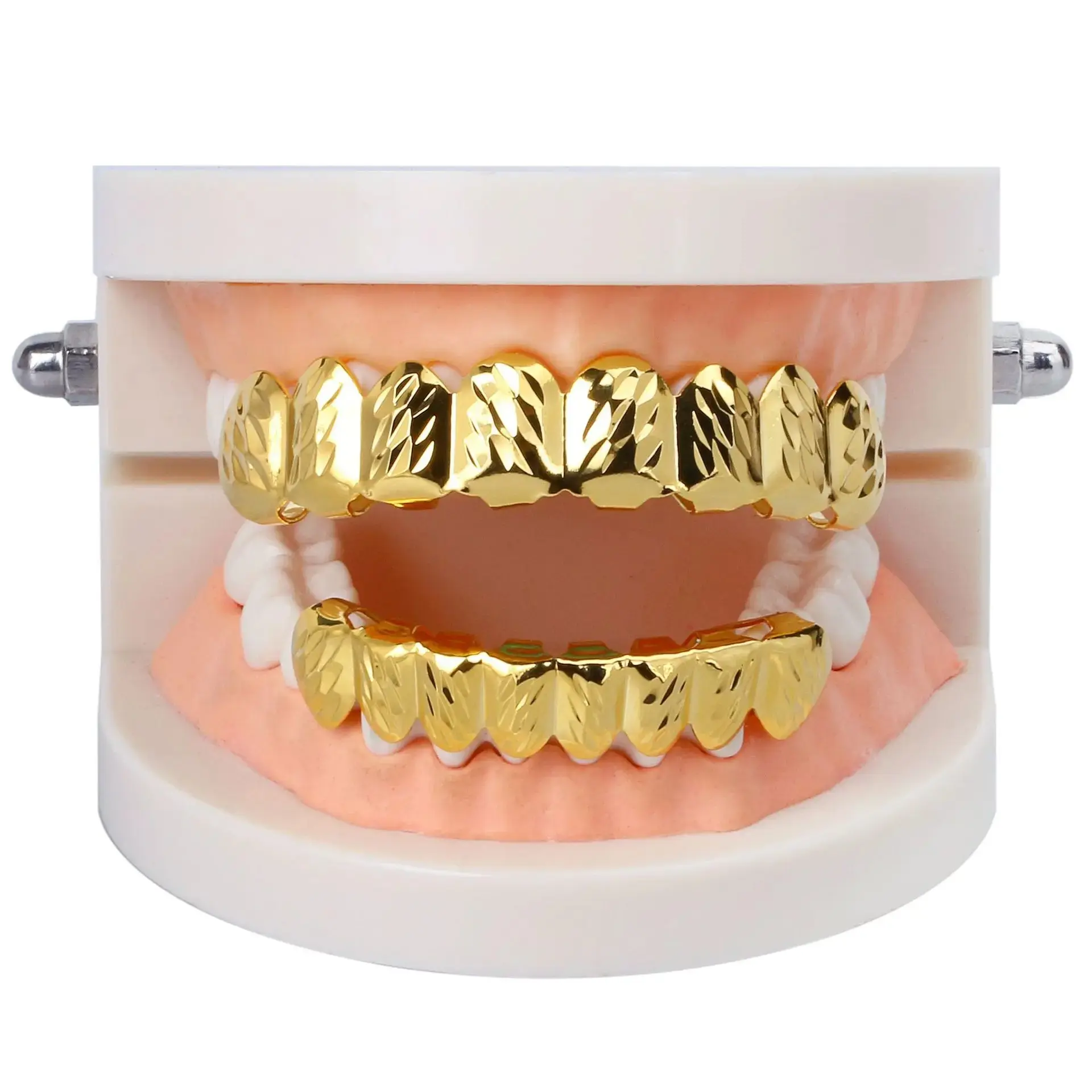 Hip Hop 8/8 Gold Plated Teeth Grillz Fashion Pattern Tooth Caps Decor Dental Grills For Men Women Jewelry Gift Braces