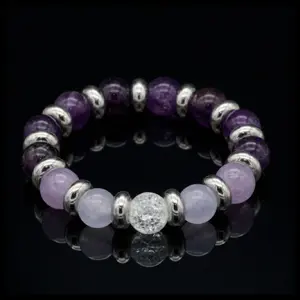 Women's Bracelet for Spiritual Clarity & Emotional Balance: Chalcedony, Clear Quartz, Amethyst and Silver