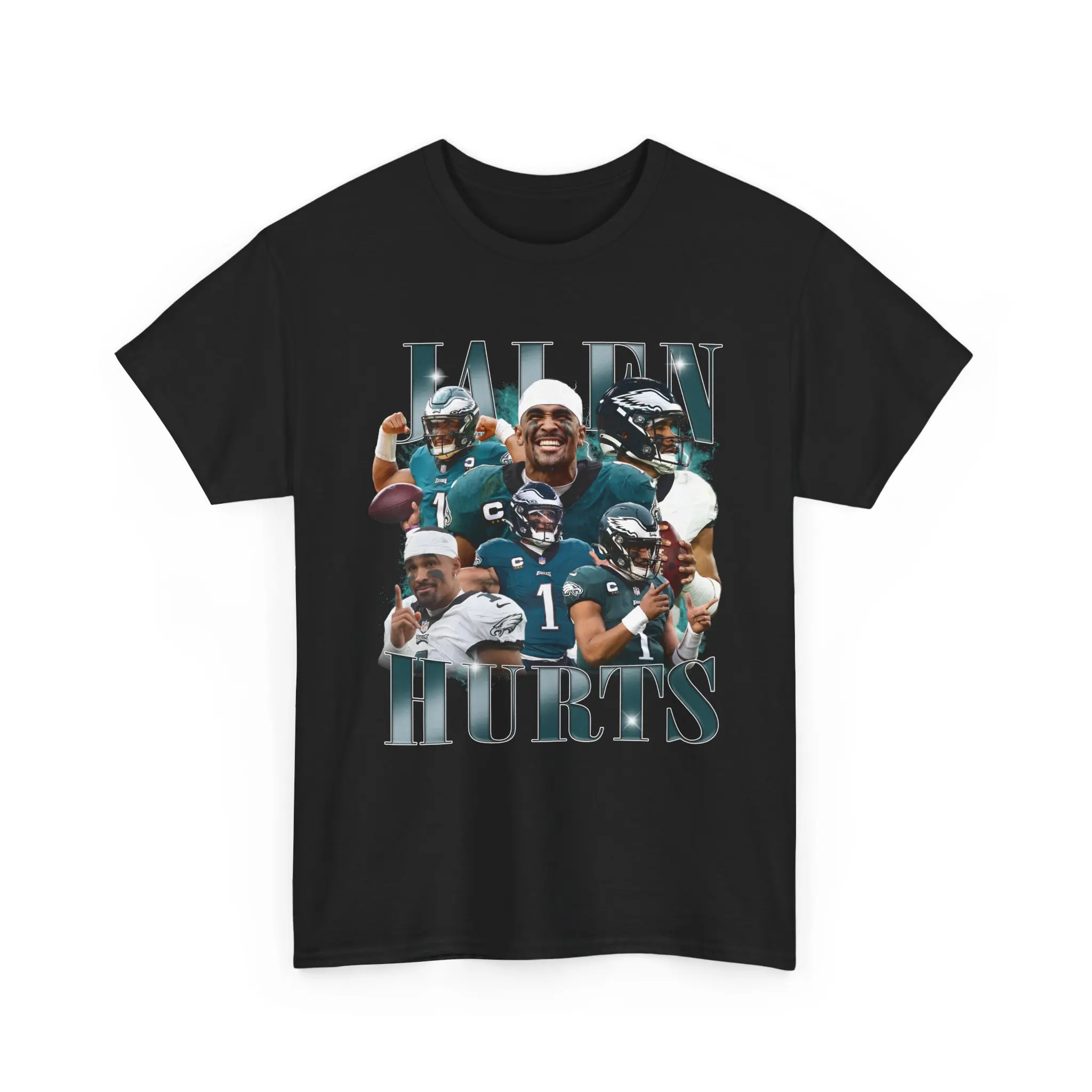 Men's Jalen Hurts 90s Bootleg T-Shirt, Cute Vintage Graphic Cotton Top, Basic Crew Neck Short-Sleeve Casual Streetwear, Fabric, Classic Fit, Round Neck, Graphic Print, Tear-Away Label, Fitted, Preppy, Do Not Dry Clean, Pull On