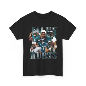 Jalen Hurts Shirt, Football American Graphic Vintage, Football 90s Bootleg Inspired Gift Fan Unisex Shirt Classic Cotton Fabric Medium Menswear Top Round Neck Tshirt