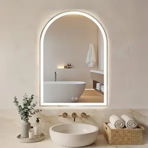 DUMOS LED Lighting Bathroom Mirror - Arch Wall Mirror, Anti-Fog Defogging Function, Dimmable 3-Color Lights, Memory Function, Tempered Glass Home Bathroom Supply Gadget