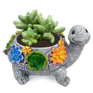 Turtle-shaped succulent planter, resin material home decor  , suitable for indoor/outdoor use, whimsical cute decoration, includes drainage holes and a breathable design, perfect for small plants and flower