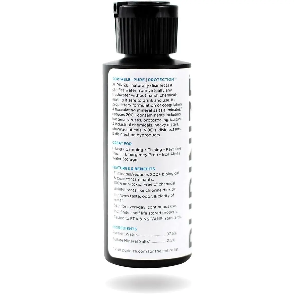 2oz Patented Non-Toxic Water Purifying Solution - Lightweight, All-Natural Disinfection Formula, Long Shelf Life, Compact Portable Bottle Accessory for Camping, Emergency Preparedness (Household Kitchen Water Filter Add-On), Easy-Carry