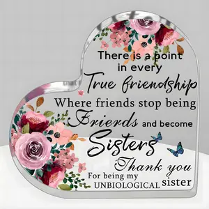 Flower & Butterfly Pattern Heart Shaped Acrylic Decorative Plaque, Home Decoration, 1 Count Inspirational Desk Decor, Birthday Gift for Friend