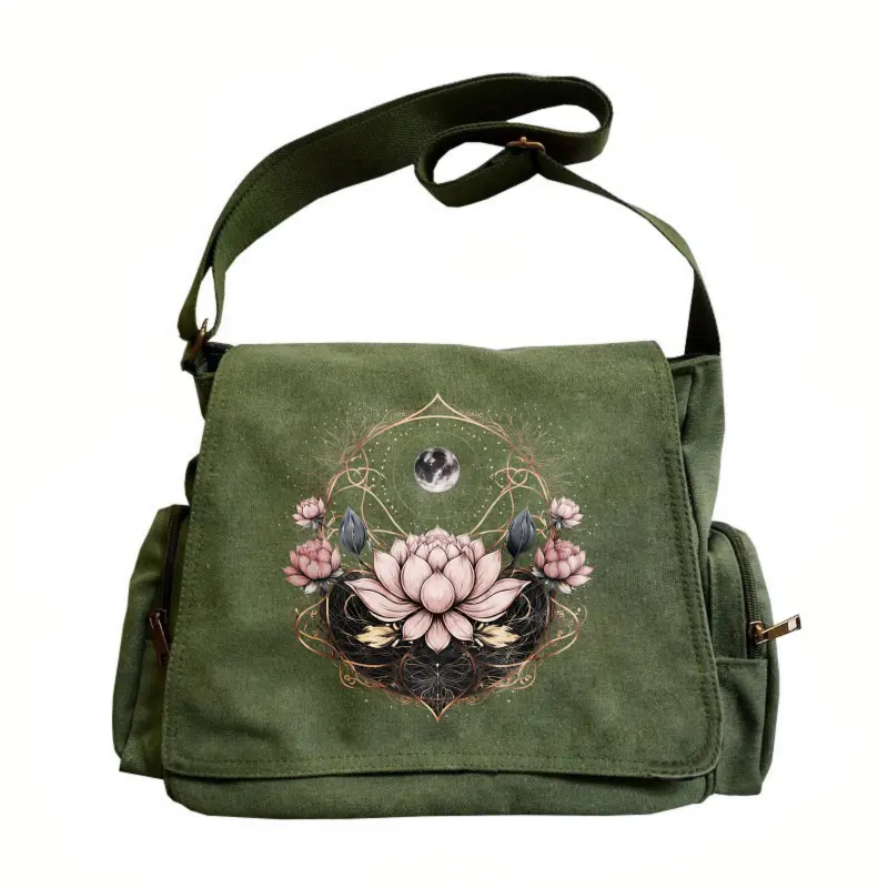 Women’s Large-Capacity Casual Shoulder Purse - Flap-Design Retro Bag with Mysterious Lotus and Moon Pattern, Everyday Bag for Outings & Travel, Great Gift Choice
