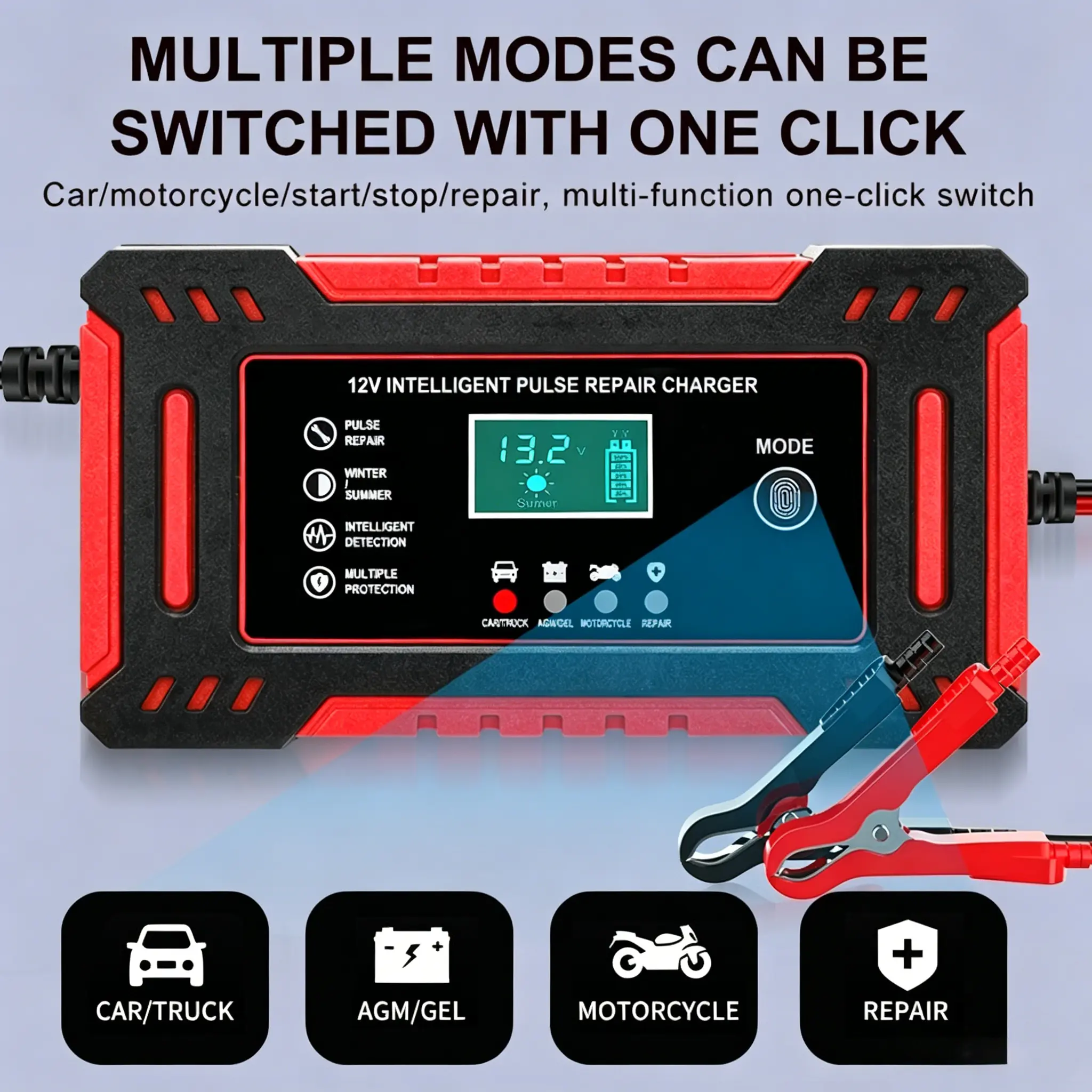 Smart Pulse Battery Charger 12V 6A,12V Lead-Acid & AGM Batteries,Intelligent Fast Charging, Overcharge Protection