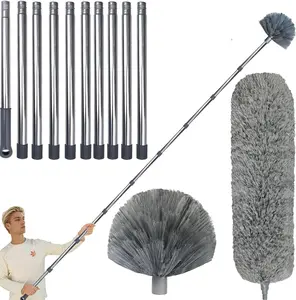 20 Ft+ High Reach Cobweb Dusting Kit with 3-14 Ft Extension Pole/Spider Web Brush & Ceiling Duster Microfiber Feather Duster with Washable Head for Cleaning Ceiling Fan, Furniture, Home Toromp