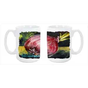 212 MAIN Printed Onion Ceramic Tea/Coffee Mug - 15oz Large Kitchenware Drinkware, Dishwasher Safe, Hand Washable, Microwave Safe, reuse-friendly
