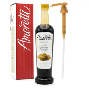 Premium Brown Sugar Syrup - 94 Servings Per Bottle (750 ml), Perfect for Flavoring Coffees, Cocktails, and other Beverages, Gluten Free, GMO/GEO Free, Preservative Free, Pump Included