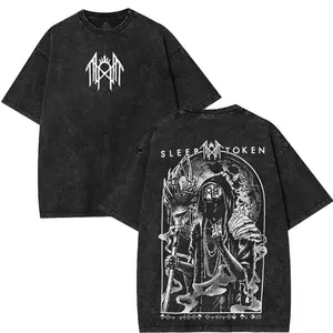 Retro Limited Sleep Token Vessel Heavy Metal Gothic 2 Sided Rock Music Band graphic tees Acid Washed Tshirts, Hoodie Menswear Top Fabric Collar