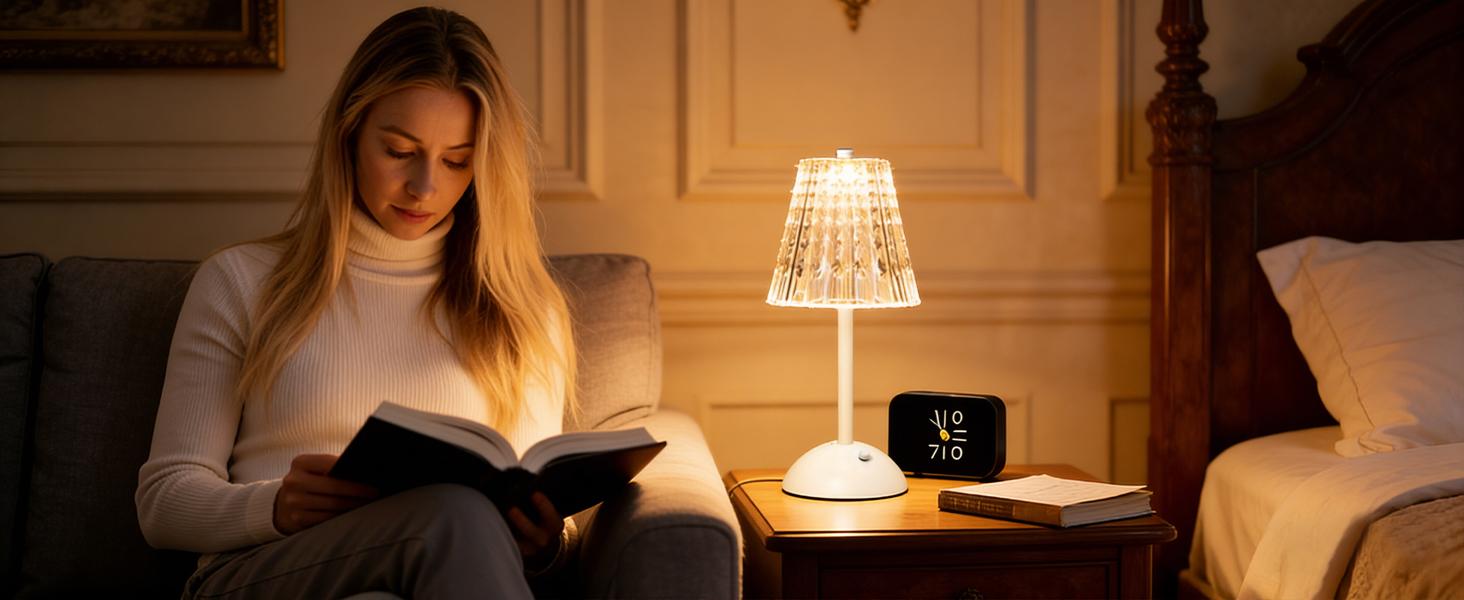 Crystal LED Table Decor Light Touch Sensor Desktop Night Light Rechargeable Reading Lamp for Bedroom Bedside Hotel Bar Decor