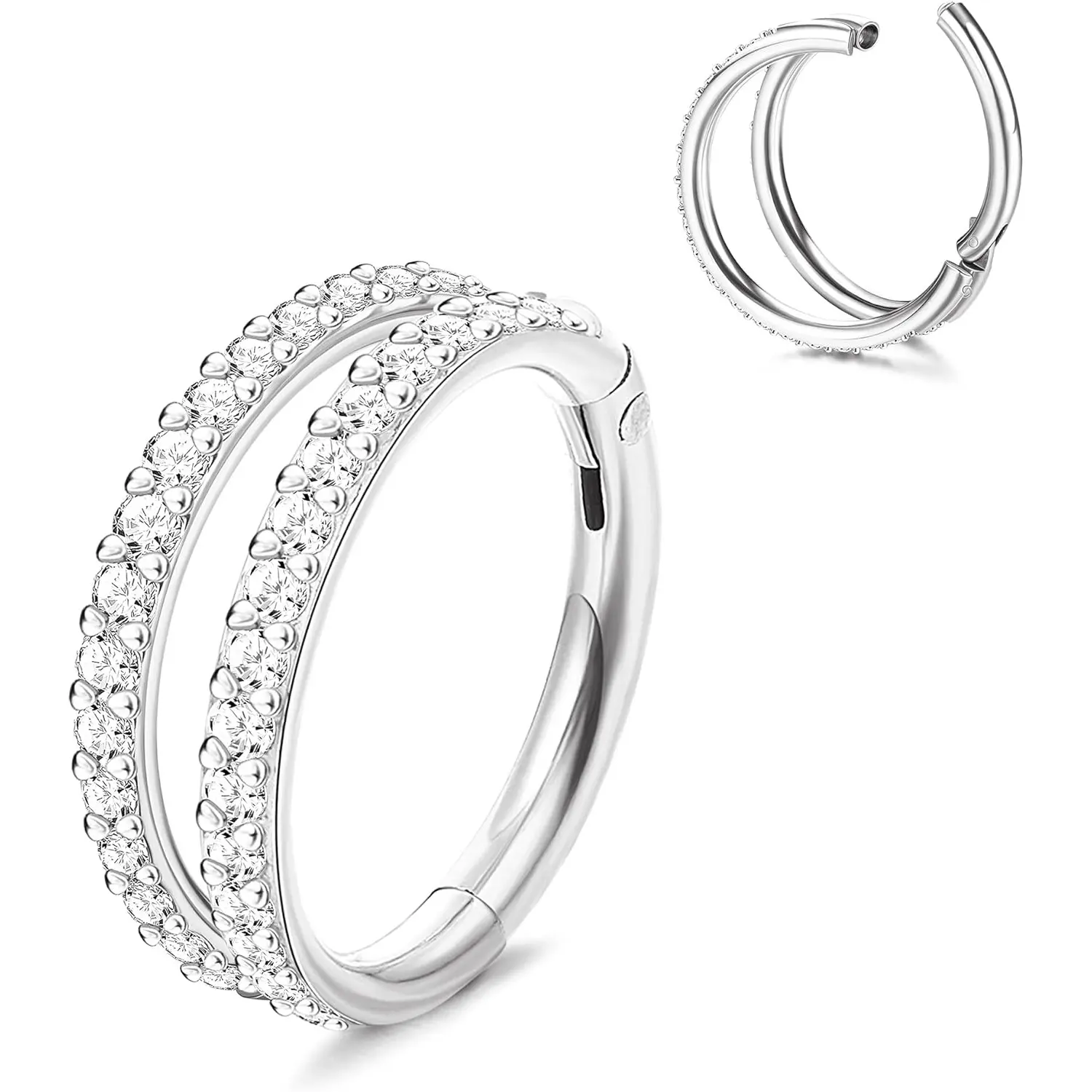 16G Dainty Spiral Septum Ring - Unisex 316L Surgical Steel Non-Tarnish Body Jewelry with Rhinestone Dangle, Casual Bling Effect Everyday Wear Jewelry for Rook, Conch, All Seasons, Daily, Rhinestones, Dainty Piercing Jewelry