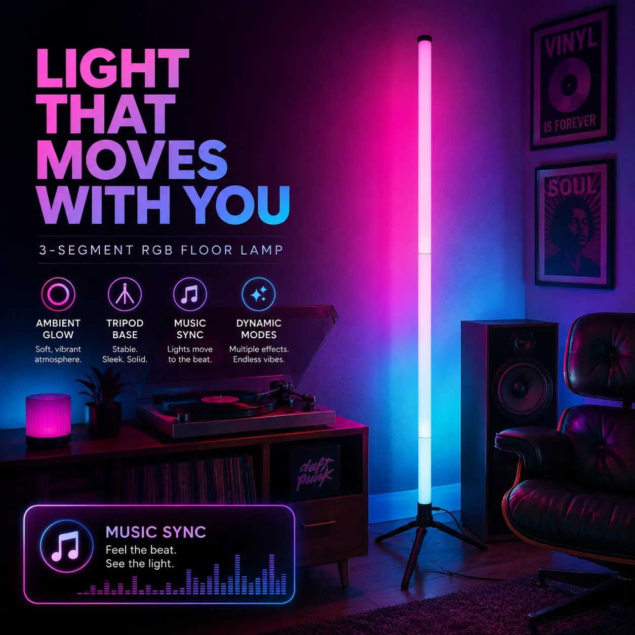 1/2PCS RGBIC Corner Floor Lamp, LED Ambient Light with Music Sync, Flowing Multicolor Effects, App & Remote Control, Dimming and Timer for Bedroom, Gaming Setup & TV Area campingessentials