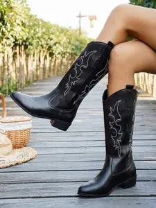 Women's Pointed Toe Embroidered Western Classic Boots, Cowgirl Boot, Western Cowboy Boot, High Ankle + Vintage Totem Design, Perfect for Petite & Slimming, Wide Foot Friendly