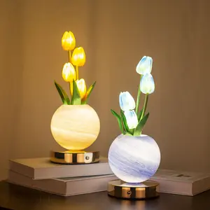 LED tulip planet night light for bedroom atmosphere lamp, realistic flower bouquet decoration table lamp, decorative item whimsical home decor