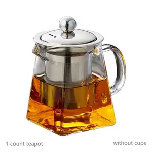 Tea Set, 1 Piece Stainless Steel Filter Infusion Tea Kettle with Removable Infuser, Square Set For Gift Giving, Anti-breakage Packaging, Glass Tea Pot