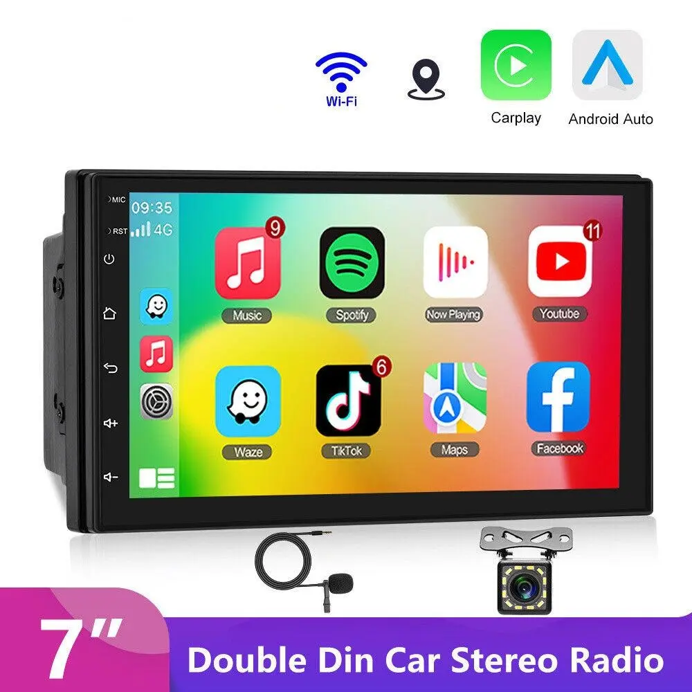 RIMOODY 7" Double 2-Din Car Stereo Radio - Wired CarPlay MP5 Player with Camera, Voice Control, Double Din Fit Car Accessories for iOS/Android Compatible Vehicles, Bluetooth, Car Media Player