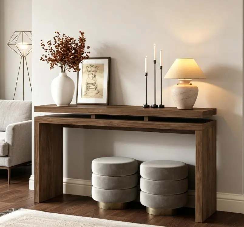 60'' Antique  Console Table - Retro Wooden Entryway Table with Double Board Suspension Design, Solid Wood & MDF, Sofa Table for Living Room