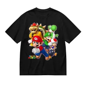 WARNER.BROS Super Mario Luigi Bowser Spray Paint T-Shirt Vibrant Artistic Design for Nintendo Fans Gamers Casual Classic Style Menswear Stylish