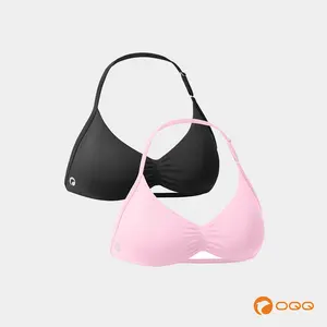 OQQ Womenswear 2-Piece Sports Top Halter Neck For Women Sexy Sleeveless Pleated Bra Adjustable Neck Removable Padding Perfect For Yoga