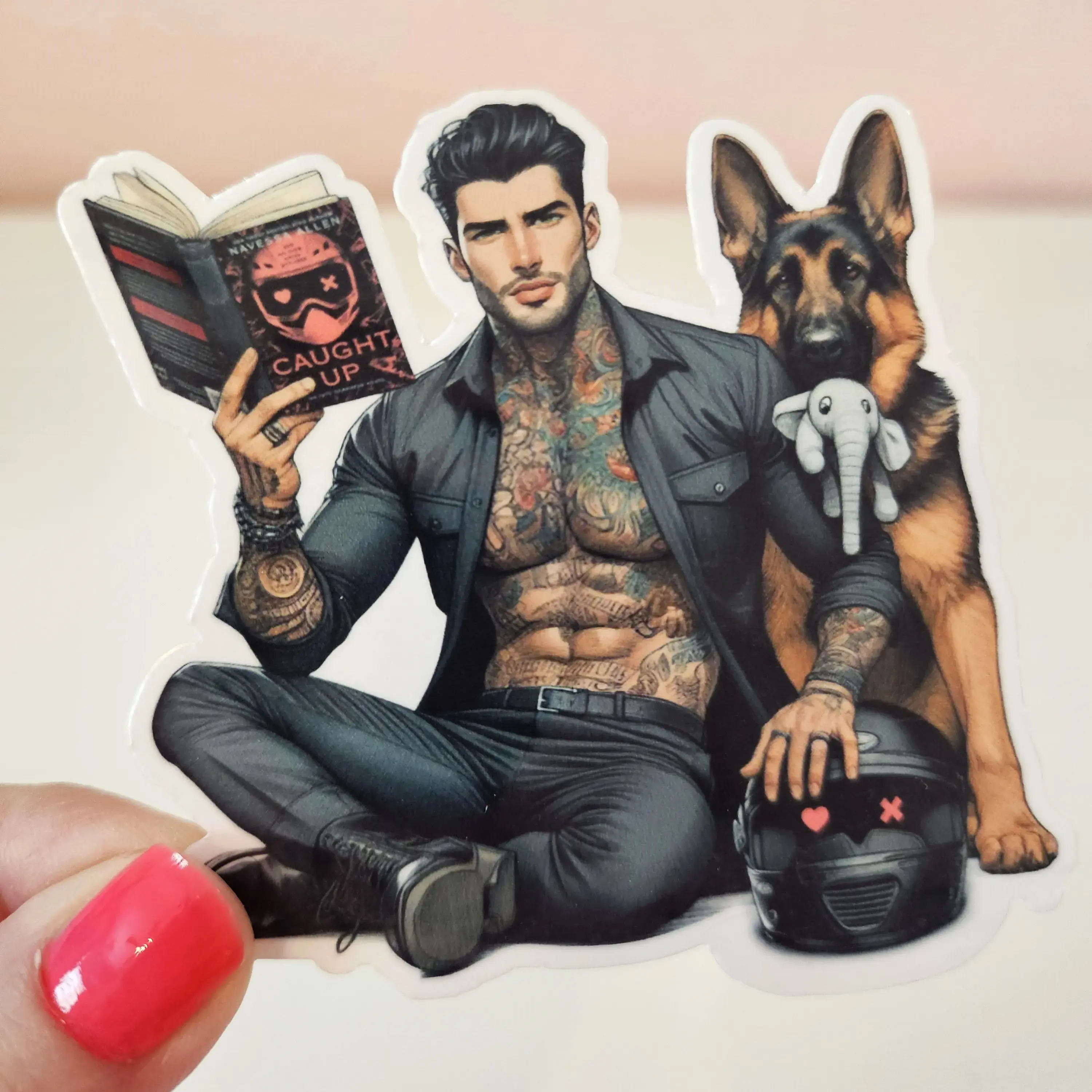Hot Mafia Man Book Reading Stickers - Waterproof Glitter or Glossy Stickers L3N