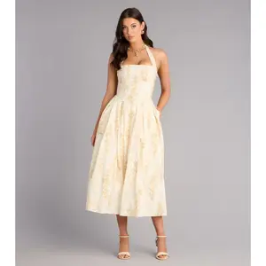 Petals And Plans Halter Lace-Up Midi Dress