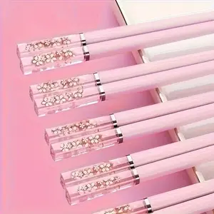 1/5 Pairs of Pink Cherry Blossom Amber Chopsticks, Reusable, Chinese and Korean Style, Family Meal Chopsticks, Fast Food, Sushi, Ramen Chopsticks, Kitchen Supplies