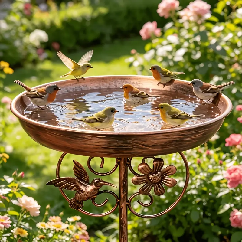 Elegant Outdoor Bird Bath with Hummingbird, Floral Designs for Gardens, Patios – Garden Decor for Home Improvement