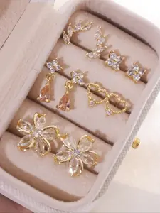 Women's Elegant Flower & Heart & Windmill Design Dangle Earrings Set, Exquisite Trendy Earrings Stack, Fashionable Jewelry Set for Women & Girls As Gift