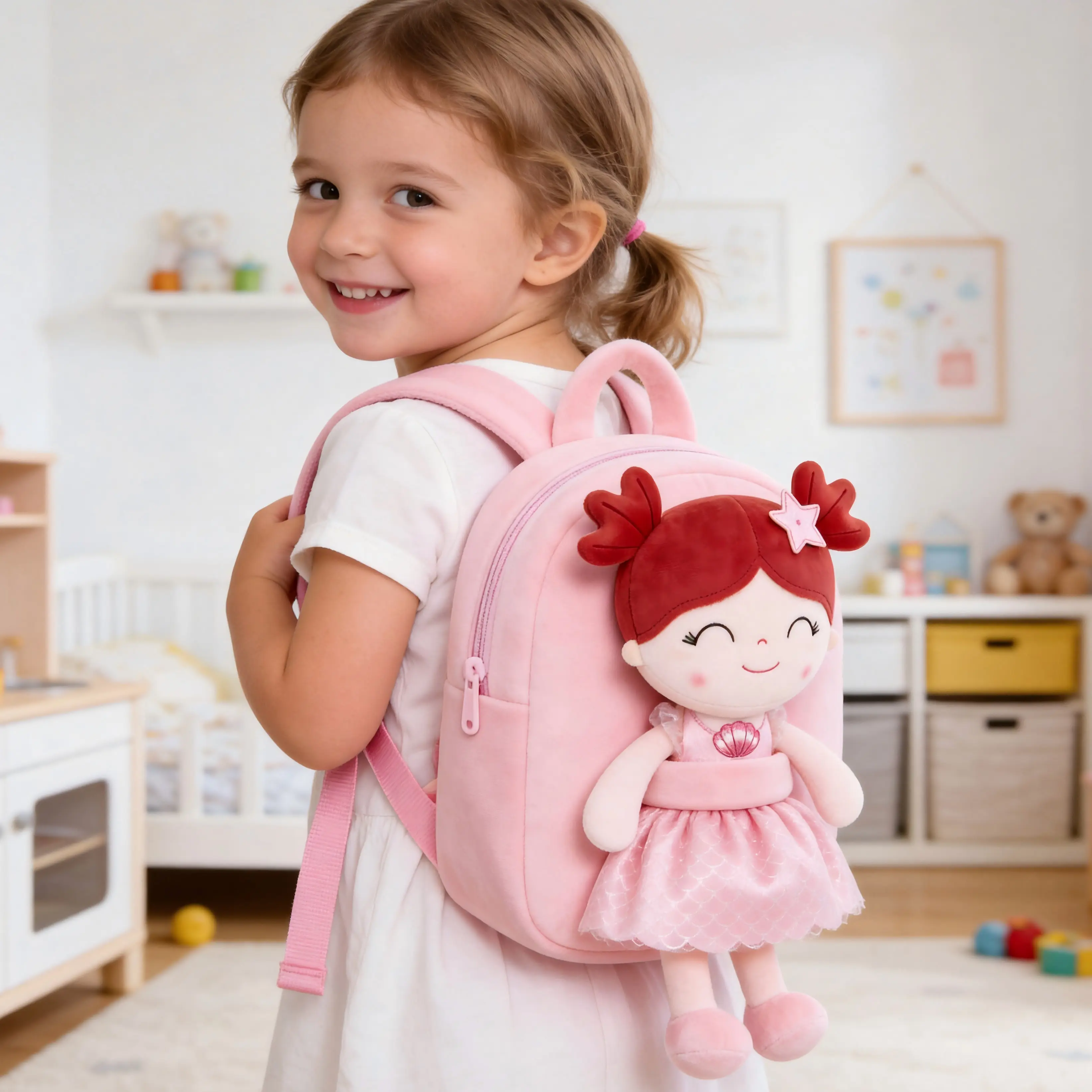 Toddler Girls' Soft Adorable 2-in-1 Plush Backpack with Detachable Playful Animal Doll, Machine Washable Preschool Bag, Birthday & Christmas Present Idea, Cute, Birthday Gift, Polyester, Birthday Gifts