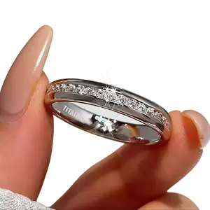 5Pcs Women Wedding Engagement Ring Set, Hypoallergenic Titanium Steel Rings, Bohemian Style with Round Zircon Inlay, Platinum Plated Tarnish Resistant Jewelry for Daily Wear promise gf