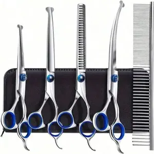Professional Pet Grooming Scissors, Stainless Steel Dog and Cat Clippers, Curved Straight Upward Blades, Ambidextrous Design, Grooming Tools, Grooming Products