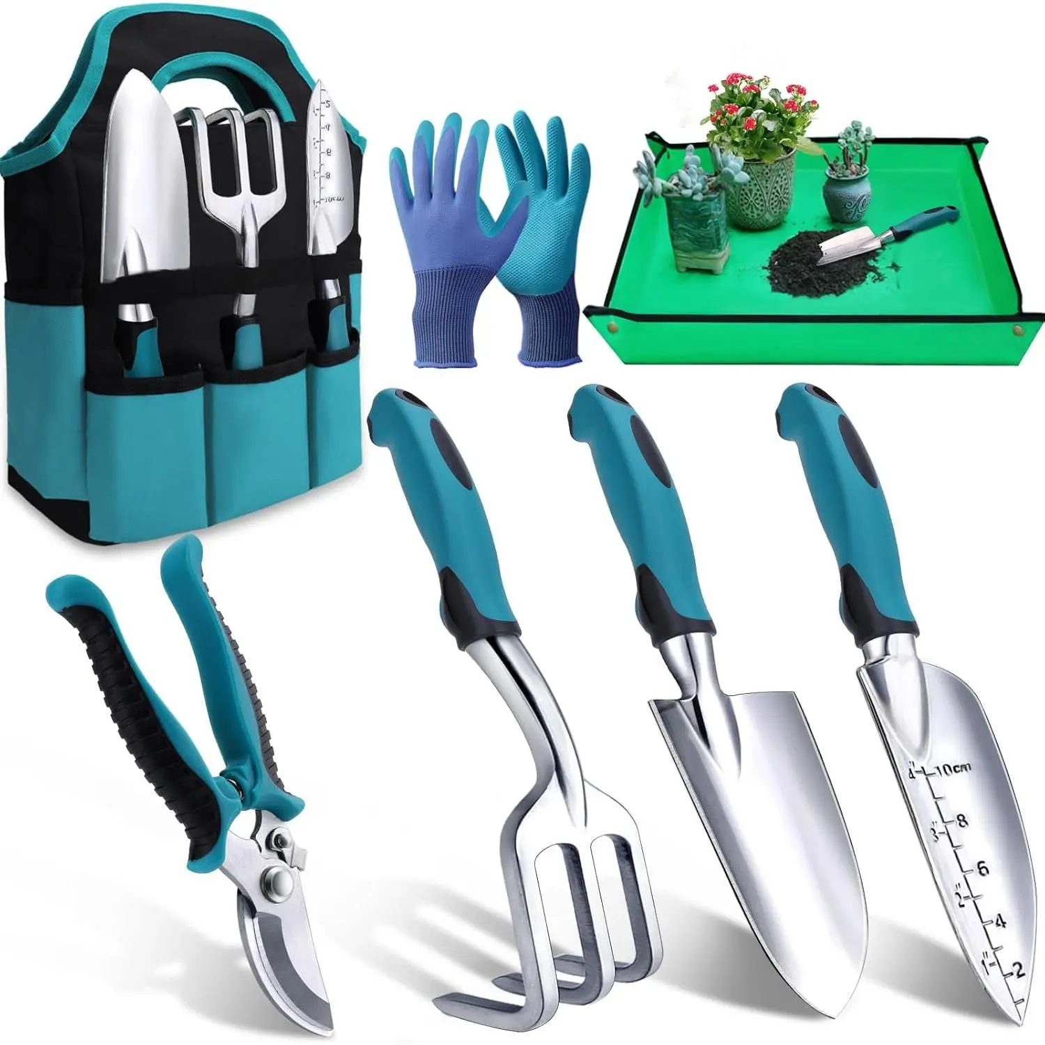 Garden Tools 7-Piece, Gardening Hand Tools, Gardening Tools Set Cultivators with Rust-Proof,Stainless Steel, Aluminum Alloy Material, Gardening Supplies Set Ideal Gift,