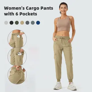 Women's Lightweight Hiking Cargo Pants Outdoor Quick Dry Casual Travel Sweatpants Joggers Elastic Waist Button Pockets