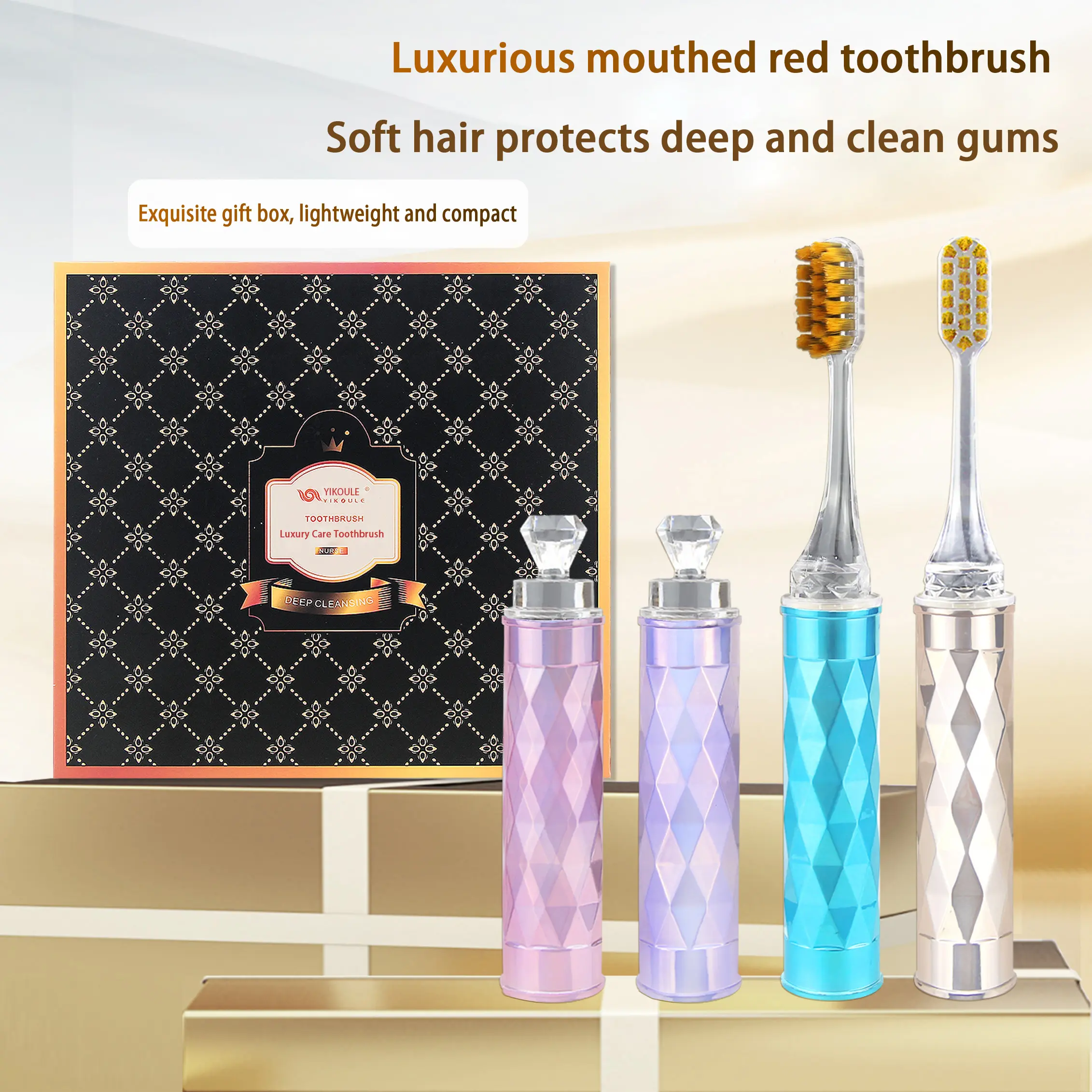 [Gift box of 4] Lipstick toothbrush, removable, high-end portable travel toothbrush, soft bristles, comfortable oral care toothbrush.