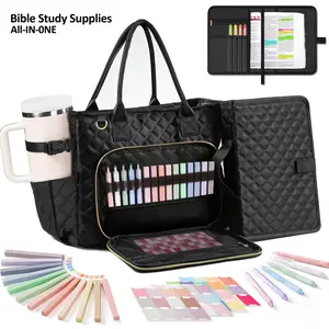 Bible Bag with Bible Cover Case for Women, Bible Church Tote Bag Book Carrying Case, Shoulder Strap, Bible Study Supplies-12 watercolor pens, 6 ballpoint pens, 48 stickers, Bible Journaling Kit, Bible Study Gift, Christian Gift for Women Her