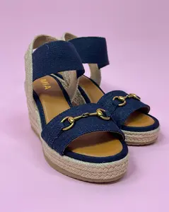 The Natalia Navy Open Toe Wedge
