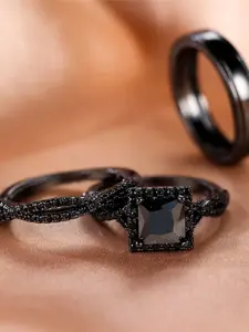 Luxury Female SyntheticCrystal Green Blue Zirconia Stone Engagement Ring Set Vintage Black Gold Color Wedding Jewelry For Women Artificial Zircon Rings