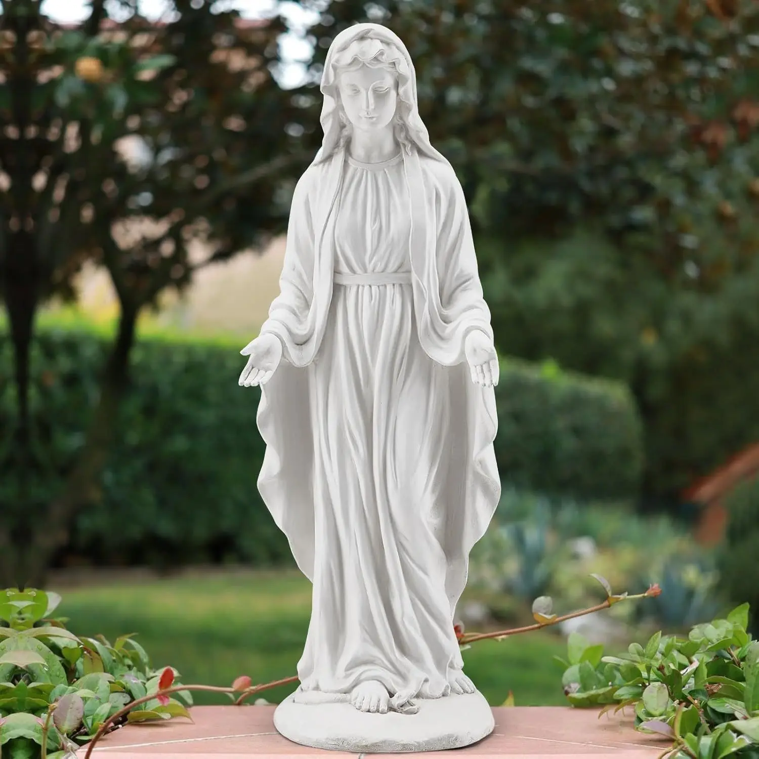 29.4'' Virgin Mary Outdoor Statue, MgO Virgen De Guadalupe Statues, Large Outdoor Sculptures Decorations, Religious Blessed Mother Outdoor Statue for Garden, Patio, Lawns,Ivory