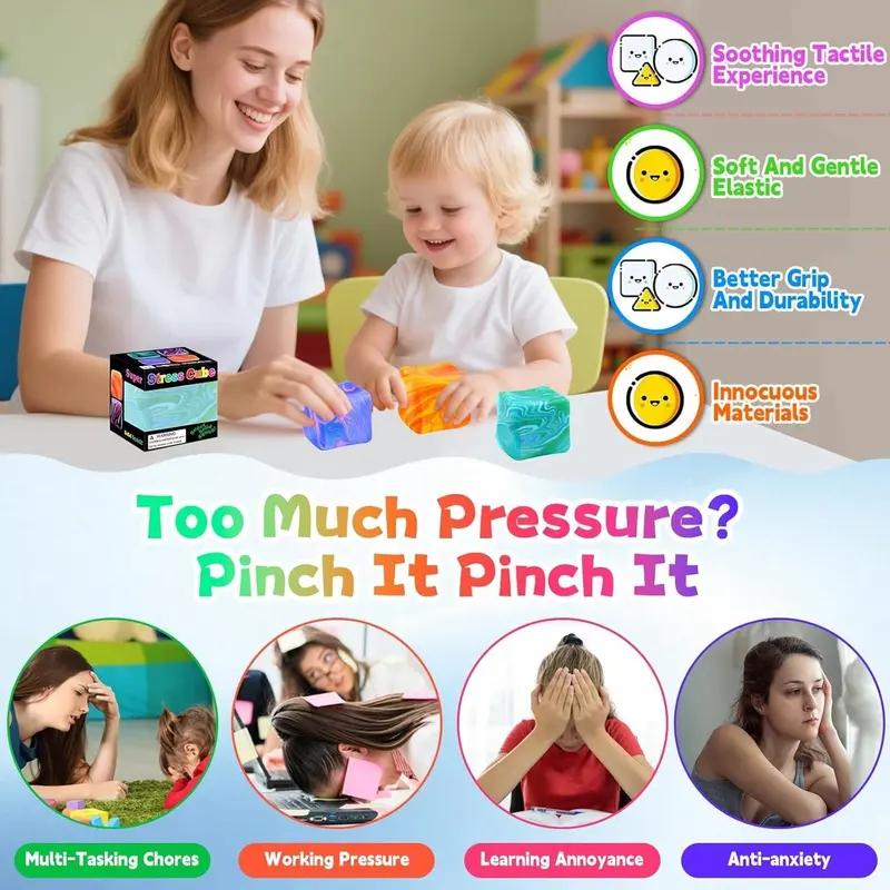 Rotating Squeeze Cube Sensory Toy, Soft Tpr Stress-ReliefFidget Cube for Adults, Squishies, Helps Anxiety, Adhd &Autism, Fine Motor Skills