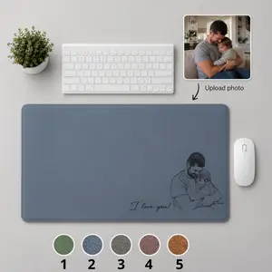 Neoprene Custom Dad & Kid Photo Sketch Line Art Desk Mat, Personalized Fathers Day Gift For Husband, Custom Picture Mouse Pad Keepsake Office Decor Setup Mat