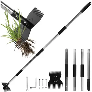 Garden Weed Tool,Portable Gardening Weeder Tool,63" Weeding Tools Gardening Long Handle,Easy Weeding Without Bending or Squatting Down,Suitable for Farm Planting,Gardening(Black 24 Claws)